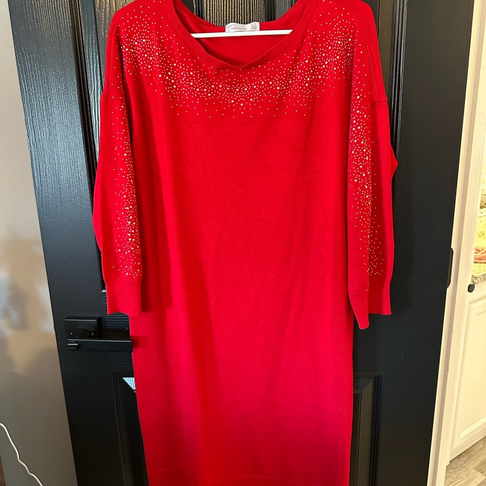 Madison Red Long Sleeve Dress with Sparkle Accents